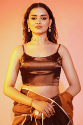 Bronze Beauty Satin Noodle Strap Blouse